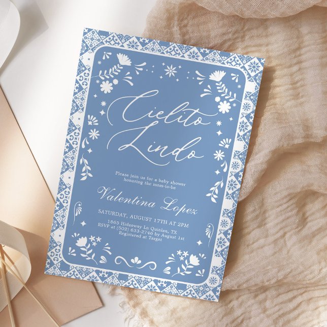 Convites Blue Cielito Lindo Talavera Baby Shower (Criador carregado)