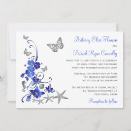 Convites Blue, Cinza, White Tropical Beach Weding Invite