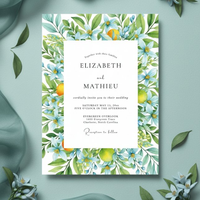 Convites Blue Citrus Floral Whimsy Wedding (Criador carregado)