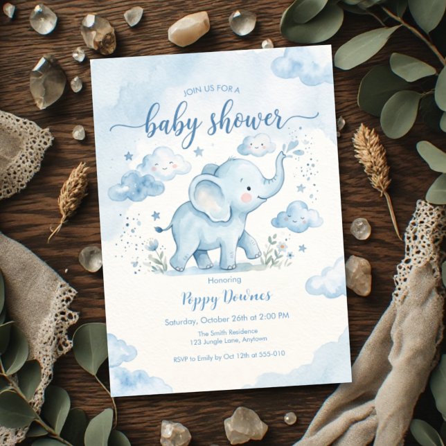 Convites Blue Clouds Elephant Sprinkle Baby Shower  (Criador carregado)