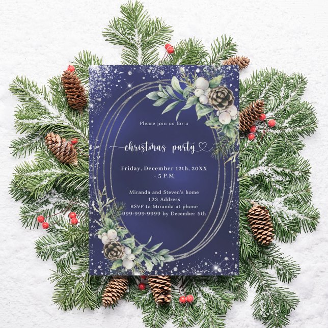 Convites Blue cone pine greenery glitter Christmas Party (Criador carregado)