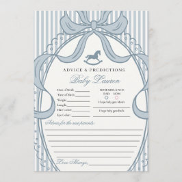 Convites Blue Coquette Bow Rocking Horse Baby Advice Card