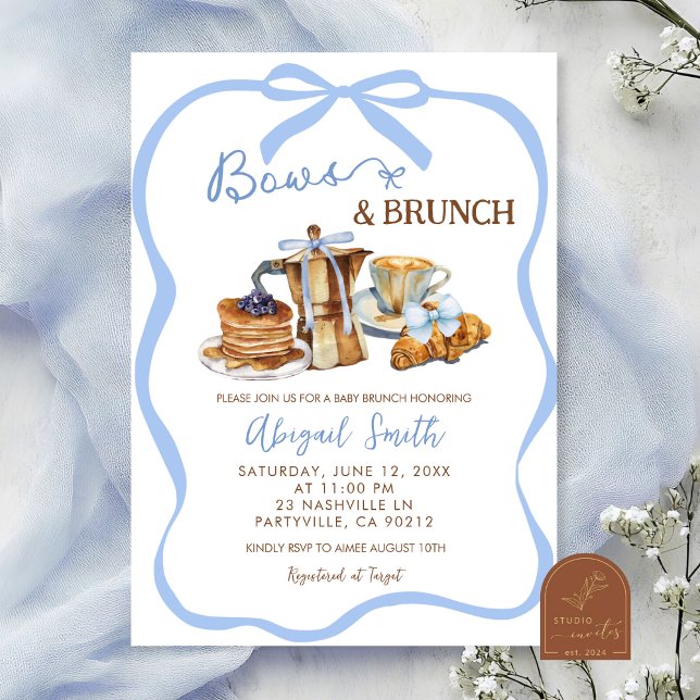 Convites Blue coquette bows and brunch baby shower (Criador carregado)