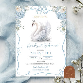 Convites Blue Coquette Crowned Swan Baby Shower
