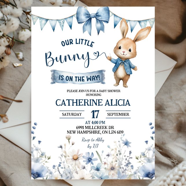 Convites Blue Coquette Little Bunny Baby Shower (Criador carregado)