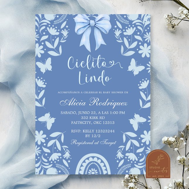 Convites Blue Coquette Talavera Cielito Lindo Baby Shower (Criador carregado)
