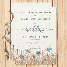 Convites Blue Cornflowers & Campo de Trigo Casamento Modern