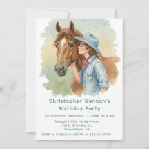 Blue Cowboy Kissing a Horse Birthday Party
