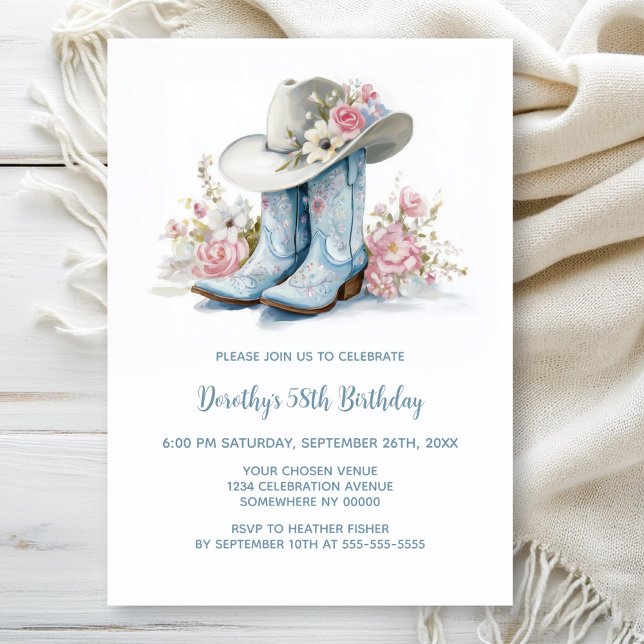 Convites Blue Cowgirl Boots and Hat Birthday Party (Criador carregado)
