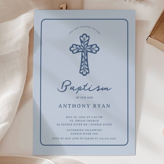 Convites Blue Cross Baptism Invitation for Boy (Criador carregado)