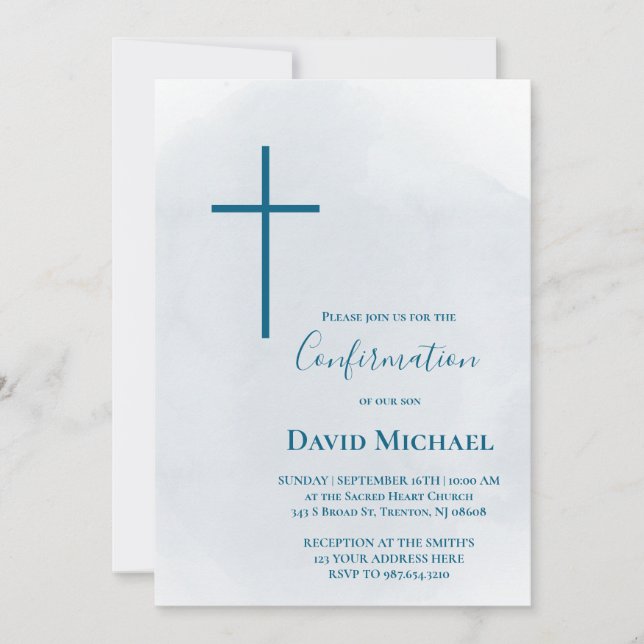 Convites blue cross Confirmation boy (Frente)