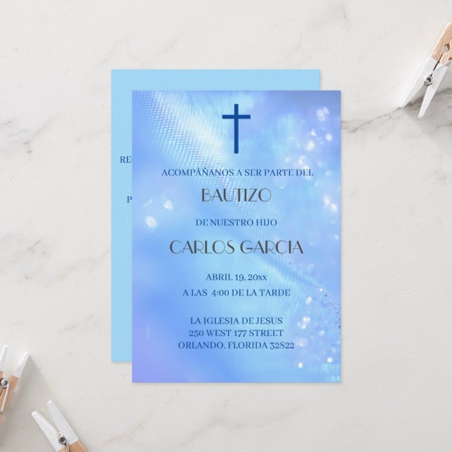 Convites Blue Cross Spain Invitación de Bautizo (Frente/Verso In Situ)