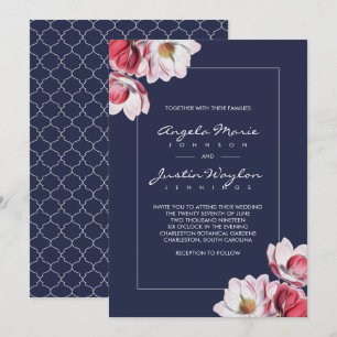 Convites Blue da meia-noite de casamento da Magnolia Meridi