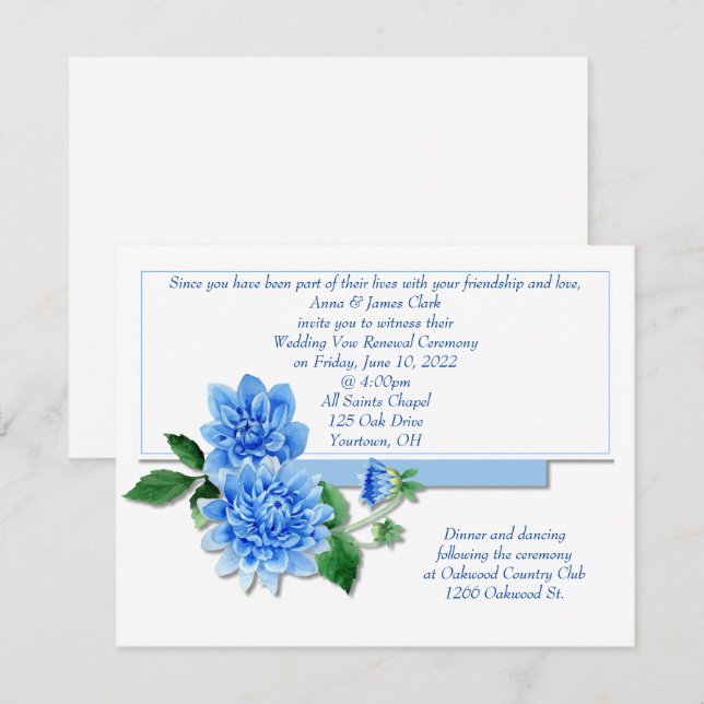 Convites Blue Dahlia Vow Renewate (Frente/Verso)