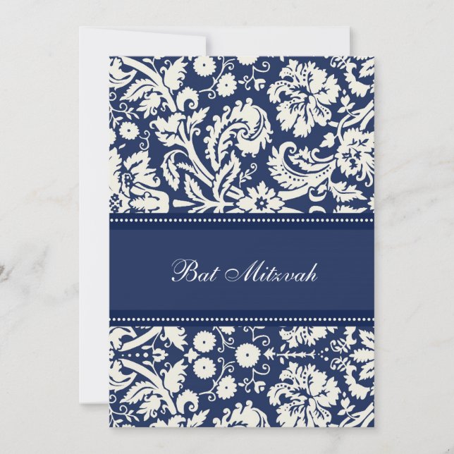Convites Blue Damask Bat Mitzvah (Frente)