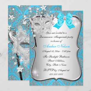 Convites Blue Damask Mask Quinceanera Mascarada Convidar