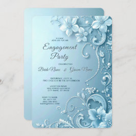 Convites Blue Decorative Floral Engagement Invitation
