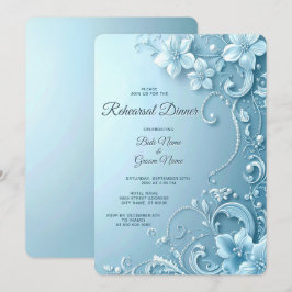 Convites Blue Decorative Floral Rehearsal Dinner