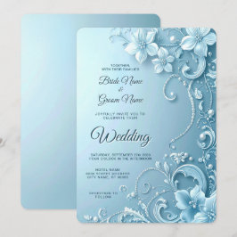 Convites Blue Decorative Floral Wedding Invitation