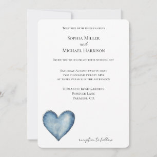 Convites Blue Denim Jean Heart Wedding