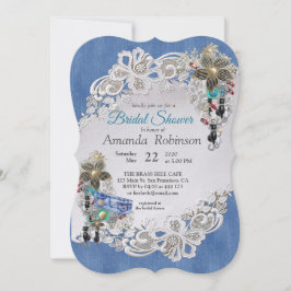 Convites Blue Denim, rendas - Joias de Costume