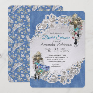 Convites Blue Denim, rendas - Joias de Costume