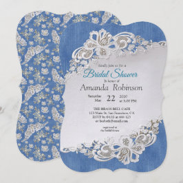 Convites Blue Denim, rendas - Pérolas de marfim