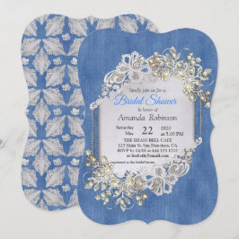 Convites Blue Denim, rendas - Pérolas de marfim