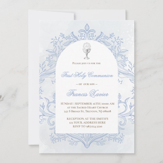 Convites  blue design First Holy Communion (Frente)