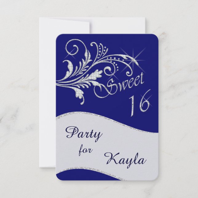 Convites Blue Diamond Glitter Doce 16 Festa (Frente)