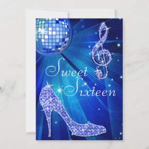 Convites Blue Disco Ball and Sparkle Heels Sweet 16