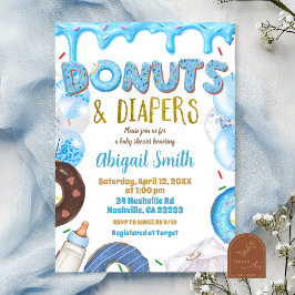 Convites Blue Donuts and Diapers baby shower 