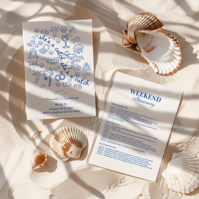 Convites Blue Doodle Tropical Bachelorette (Criador carregado)