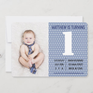 Convites Blue Dot Male Photo Children" convidado de anivers