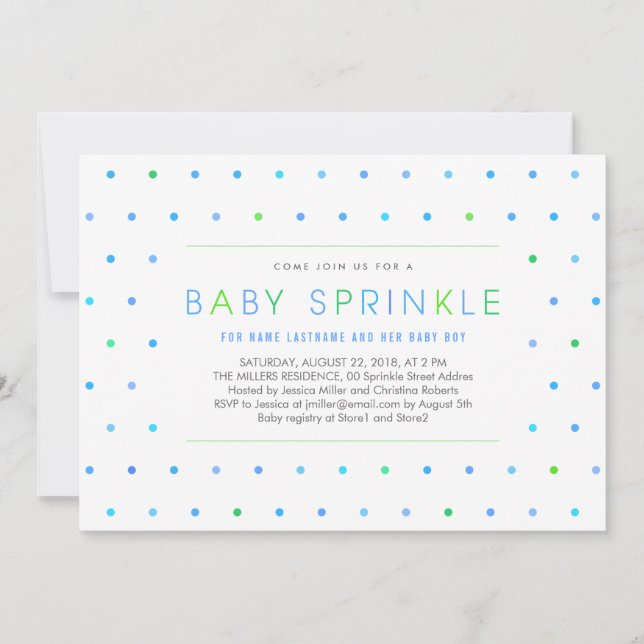 Convites Blue Dots Boy Modern Clean Baby Sprinkle Invite (Frente)