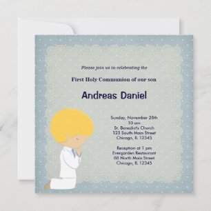 Convites Blue dots holly communion boy