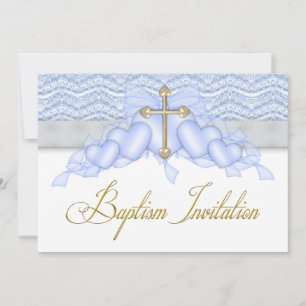 Convites Blue Dourado Cross Boys Blue Baptism
