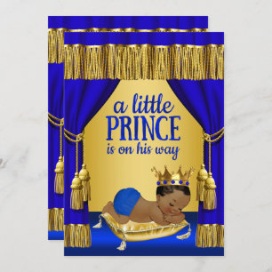 Convites Blue Dourado Prince Étnico Baby Shower