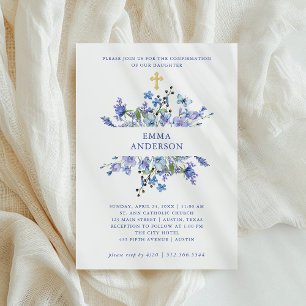 Convites Blue e Purple Boho Confirmação Floral
