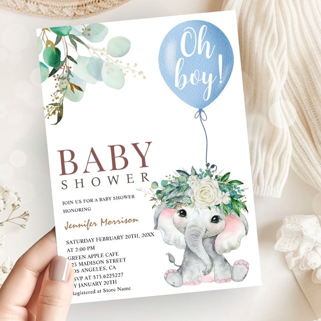 Convites Blue Elephant Baby Shower Boy (Criador carregado)