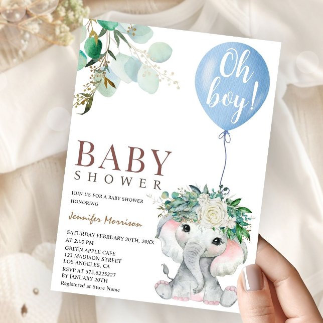 Convites Blue Elephant Baby Shower Boy (Criador carregado)