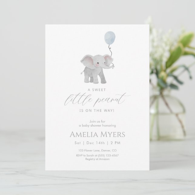 Convites Blue Elephant Baby Shower Invitation (Em pé/Frente)