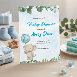 Convites Blue Elephant It’s a Boy Baby Shower Invitation