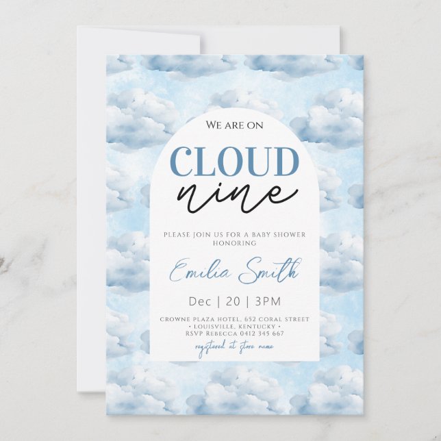 Convites Blue Estamos no Chá do Chá de fraldas Cloud Nine (Frente)