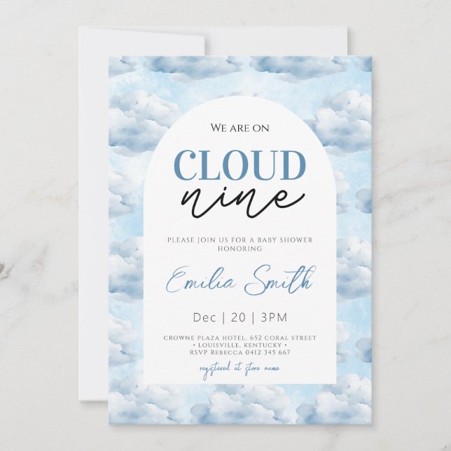 Convites Blue Estamos no Chá do Chá de fraldas Cloud Nine (Frente)
