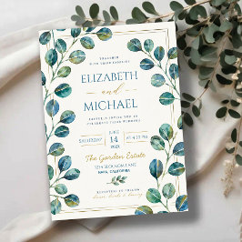 Convites Blue Eucalyptus with Elegant Gold Details