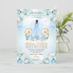 Convites Blue Fairytale Cinderella Carruagem Quinceañera