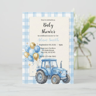 Convites Blue Farm Tractor Boy Baby Shower