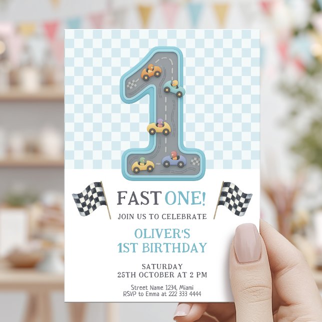 Convites Blue Fast One Birthday Race (Criador carregado)