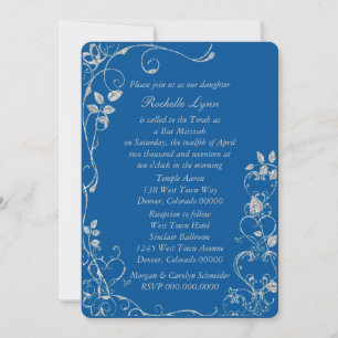 Convites Blue Faux Diamond Heart Bat Mitzvah